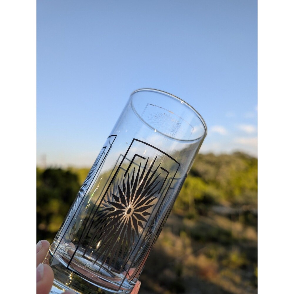 Atomic Starburst Mid Century Highball Art Deco Black Starburst Pattern Single - Picture 10 of 11